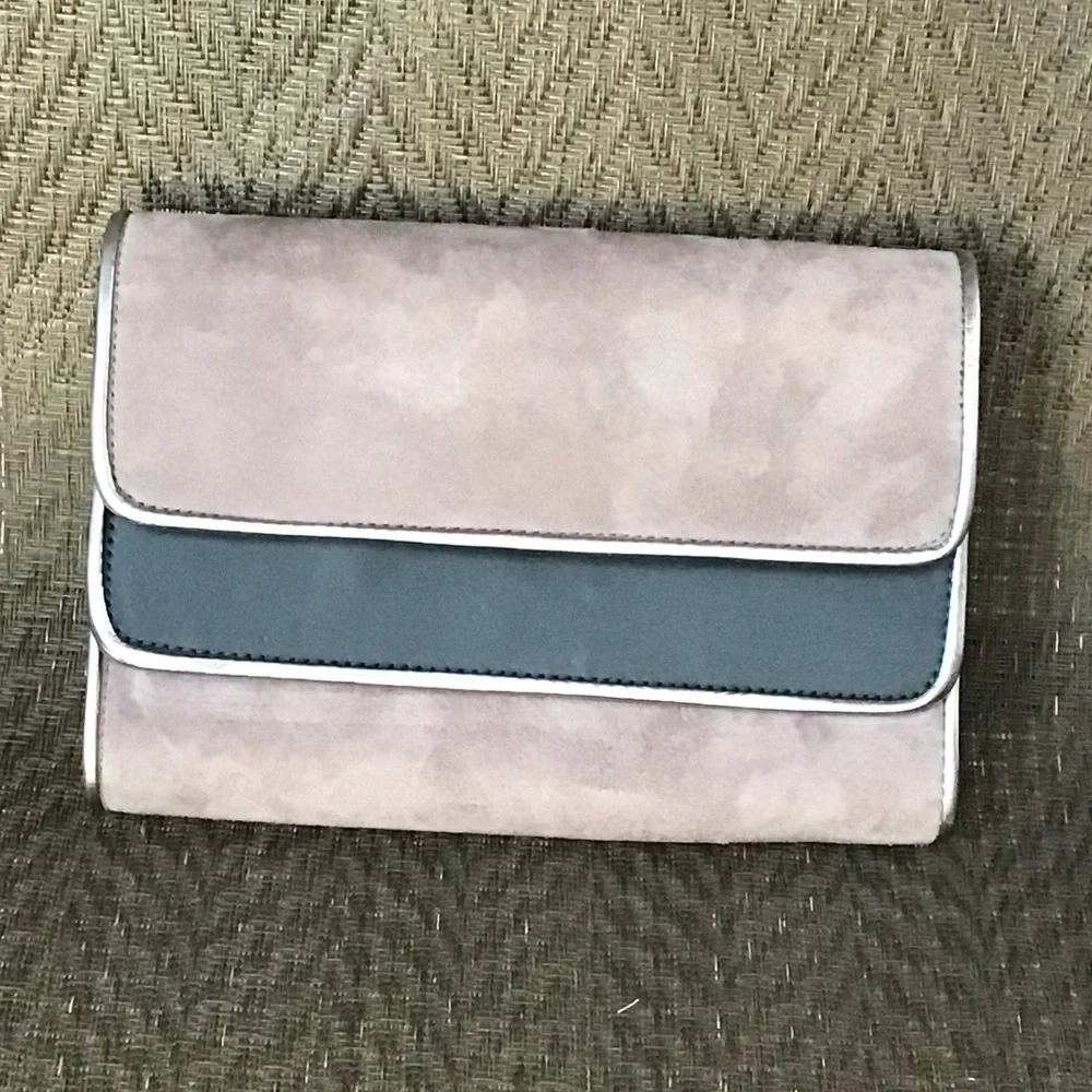 Mellow Yellow Gray Suede/ Black Leather Clutch Shoulder Bag